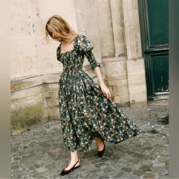 DÔEN
Bijou shirred floral-print organic cotton-voile midi dress - Picture 2 of 9